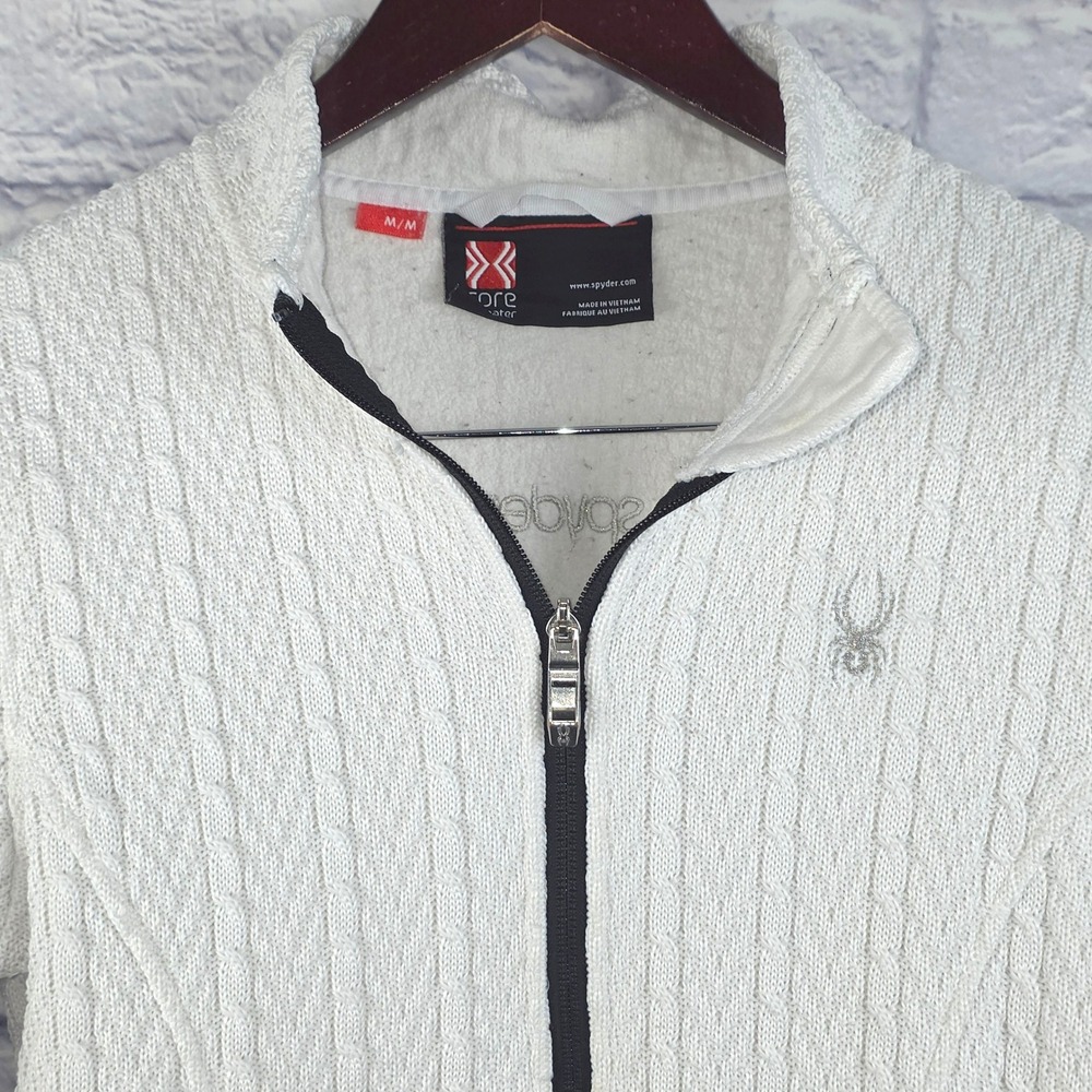 Spyder Women Core Sweater Jacket White Cable Knit Full Zip Size Medium